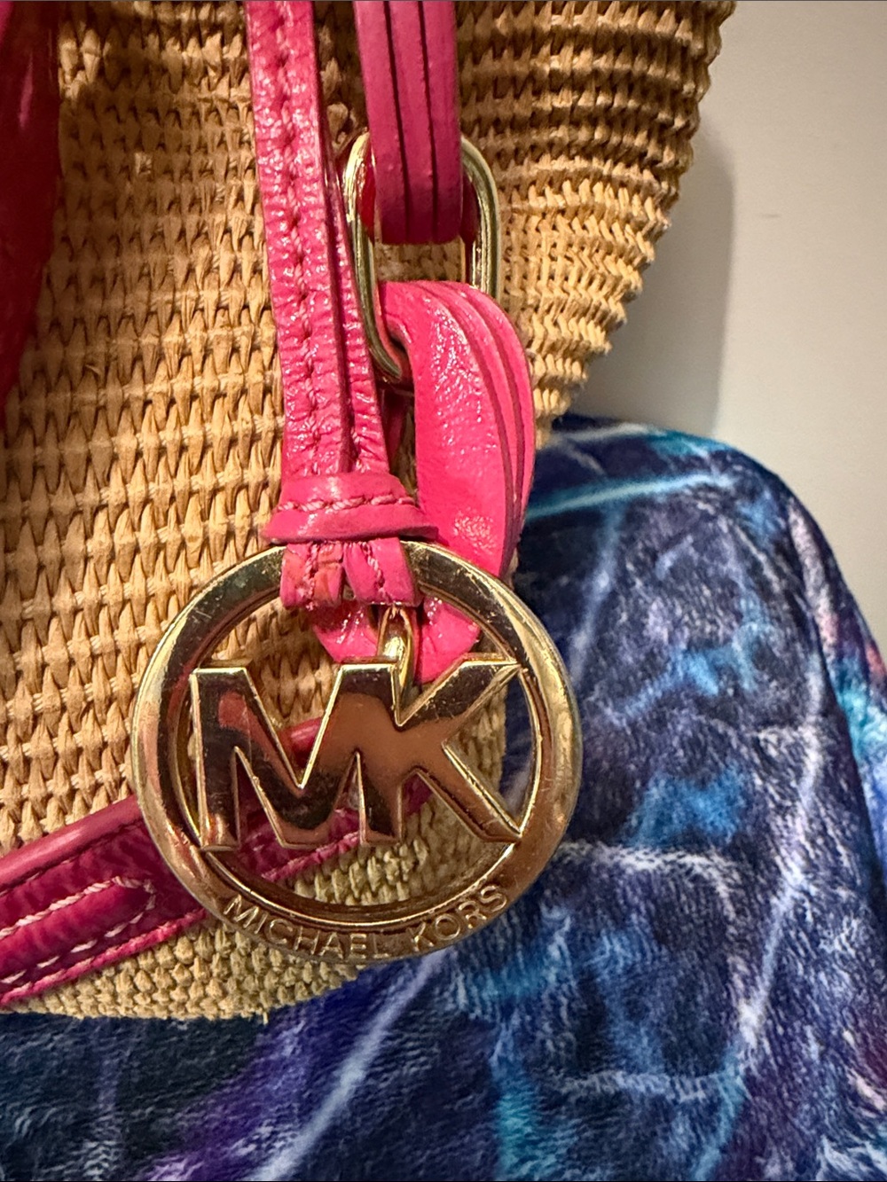 Michael Kors Straw Shoulder Tote with Pink Trim and Gold Hardware - Picture 2 of 15